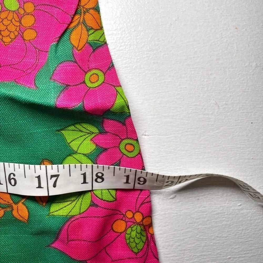 Lee Holliday Kelly Green, Pink, Orange, & Green Floral Print Midi Shift Dress